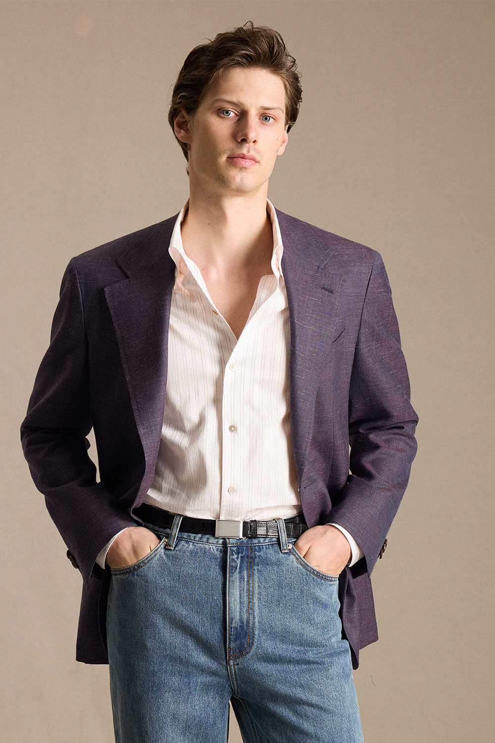 SILKORA TEXTILE - Blazer half canvas, single breasted, half-lined com lapela notched, lã, seda de tussah e linho - Lilás CULTUM