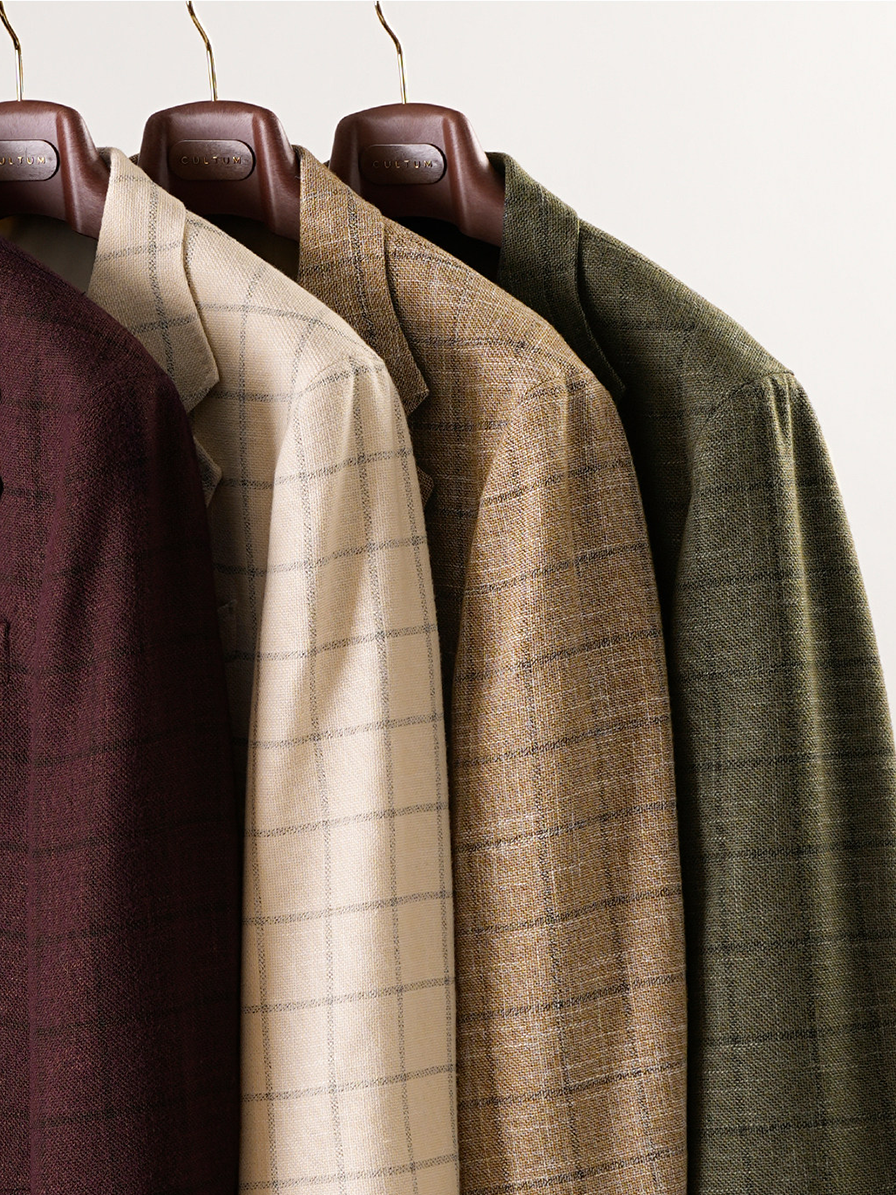 Blazer single breasted, desestruturado com lapela notched, lã mista - Bordô Windowpane - CULTUM