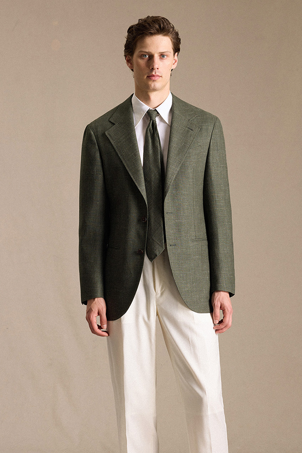 SILKORA TEXTILE - Blazer half canvas, single breasted, half-lined com lapela notched, lã, seda de tussah e linho - Verde CULTUM