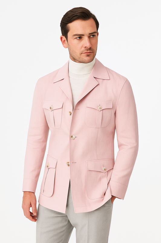 Safari Jacket desestruturado, tencel e linho - Rosa