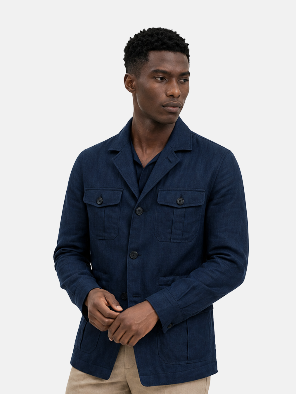 Safari Jacket desestruturado, com ajuste interno 100% linho - Azul marinho LINEN