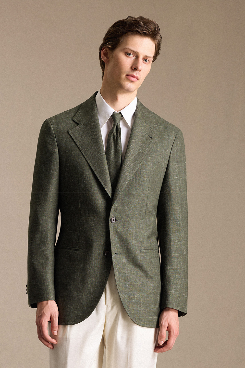 SILKORA TEXTILE - Blazer half canvas, single breasted, half-lined com lapela notched, lã, seda de tussah e linho - Verde CULTUM