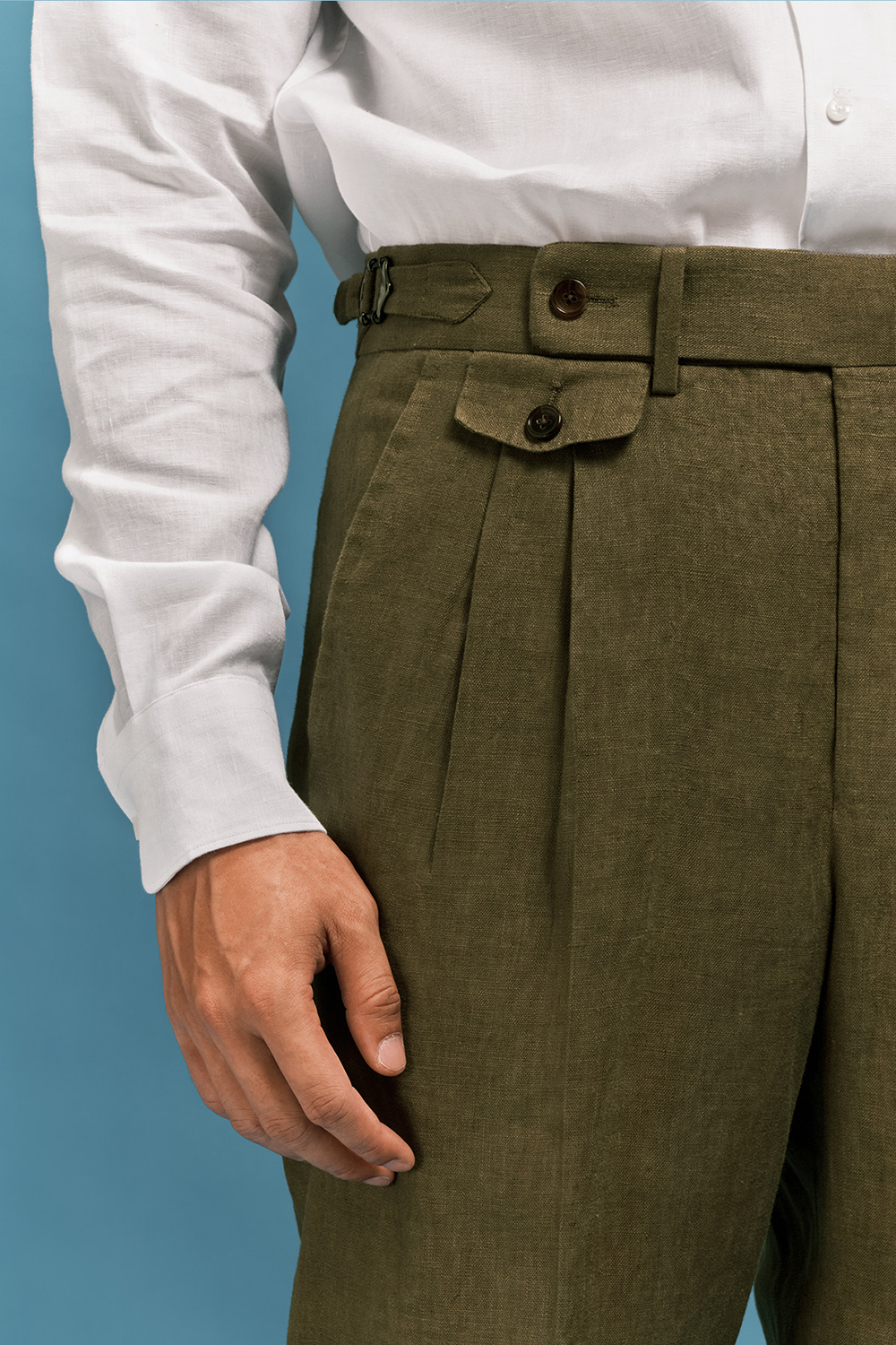 Lanifício MT Gerald- Costume single breasted, half canvas, 100% linho , lapela notched - Verde Alga - SKR