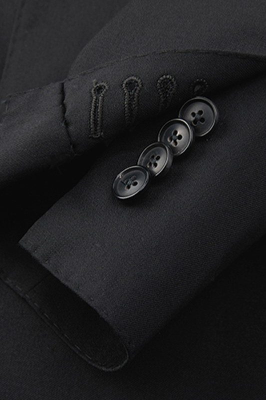 Costume half canvas, double breasted 6x2 com lapela peak, 100% lã super 120'S com 17.75 µ - Preto