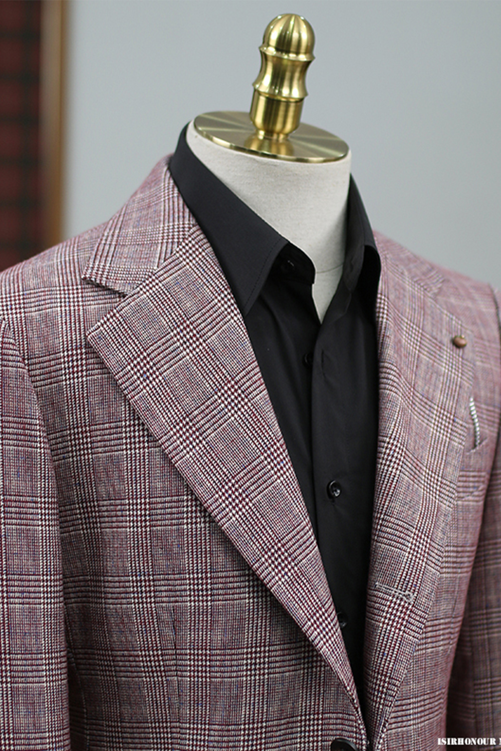 Blazer em poliviscose, single breasted com lapela notched large - Padronagem Glen Plaid Vinho HNR