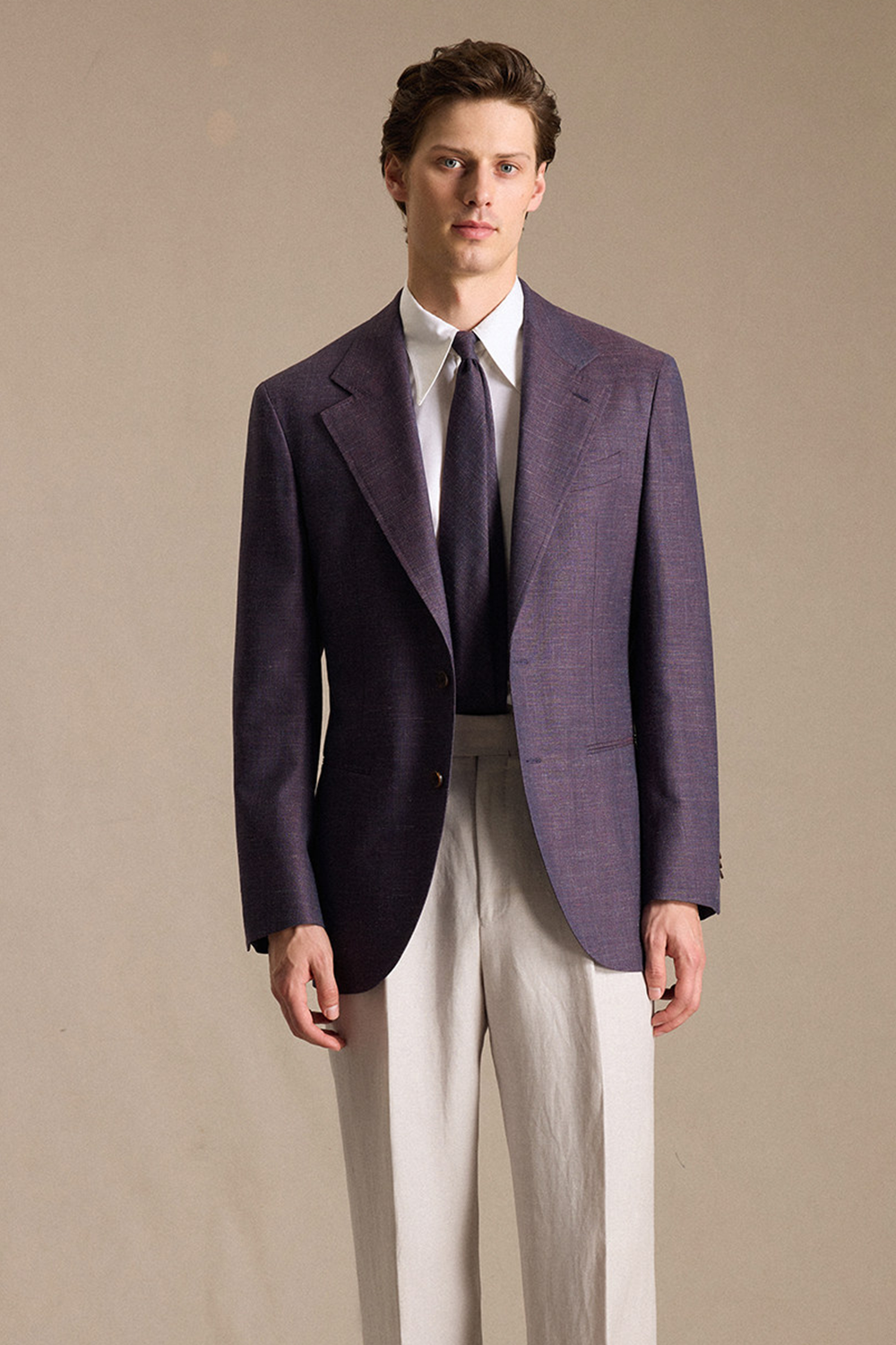 SILKORA TEXTILE - Blazer half canvas, single breasted, half-lined com lapela notched, lã, seda de tussah e linho - Lilás CULTUM