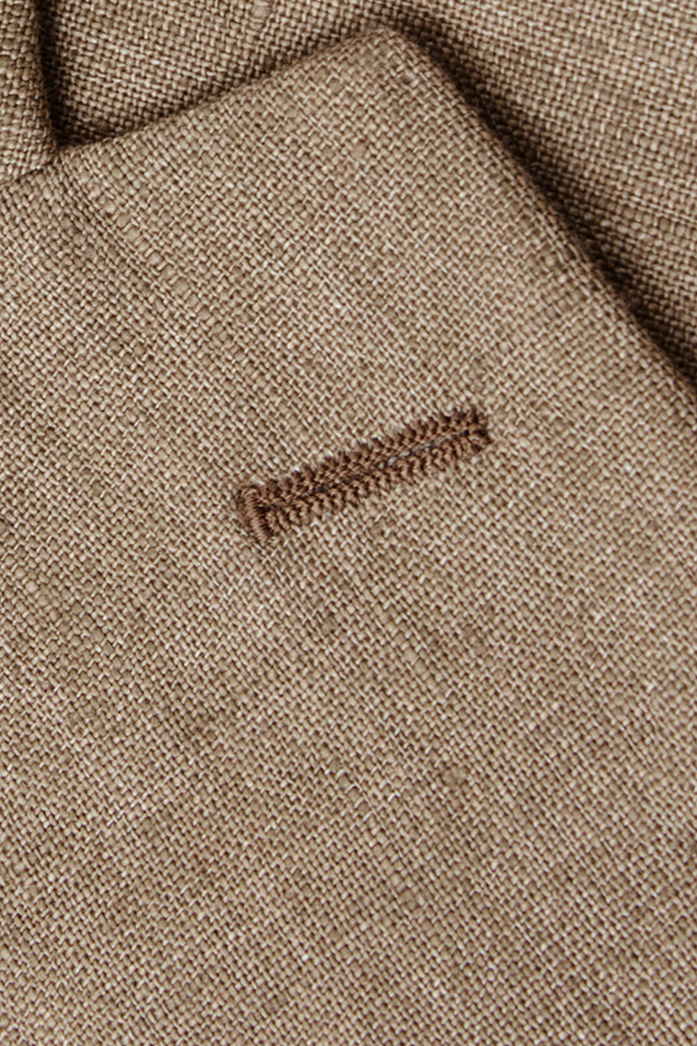 Costume double breasted 4x1, half canvas, lapela notched, 100% linho - Khaki