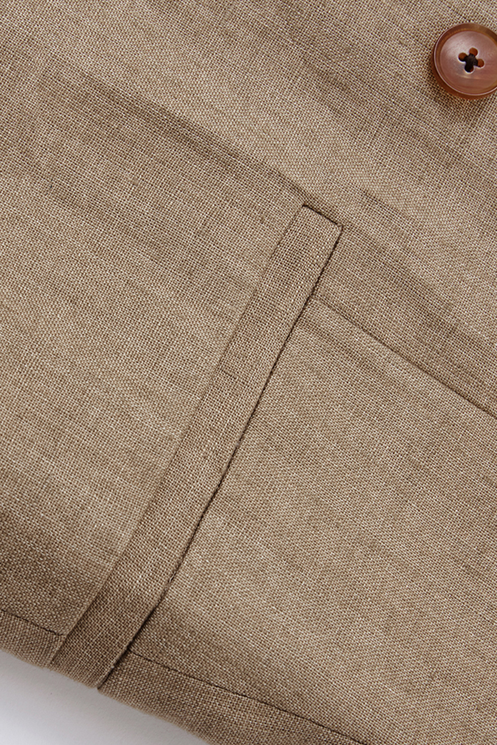 Costume double breasted 4x1, half canvas, lapela notched, 100% linho - Khaki