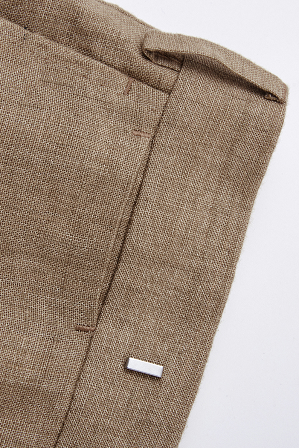 Costume double breasted 4x1, half canvas, lapela notched, 100% linho - Khaki