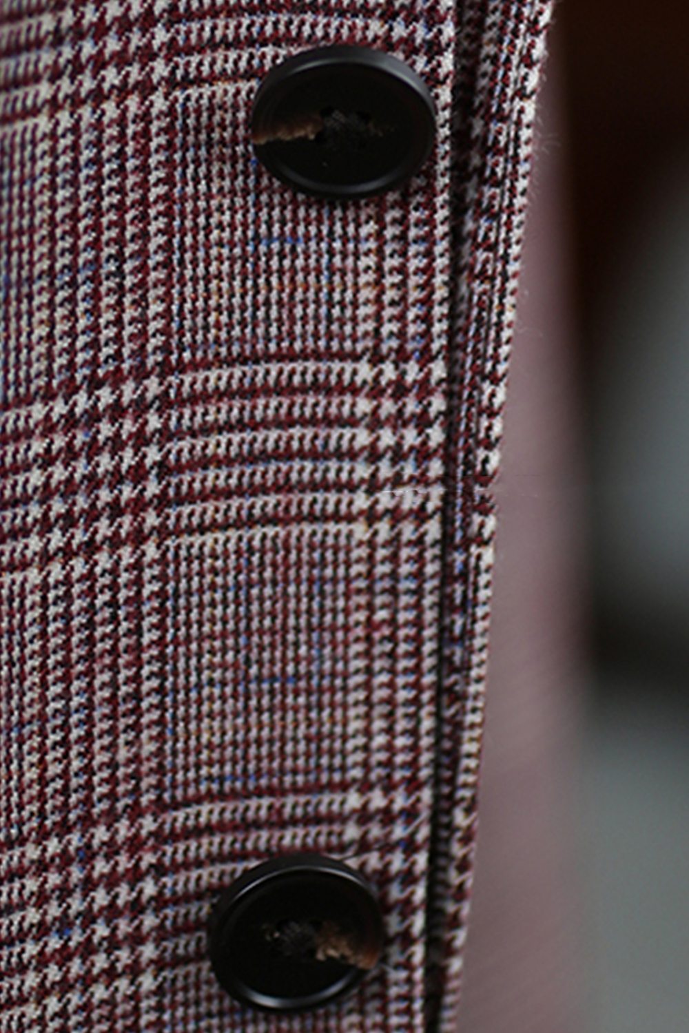 Blazer em poliviscose, single breasted com lapela notched large - Padronagem Glen Plaid Vinho HNR