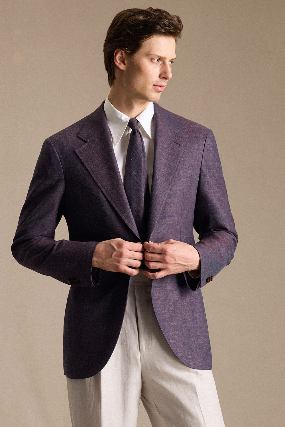 SILKORA TEXTILE - Blazer half canvas, single breasted, half-lined com lapela notched, lã, seda de tussah e linho - Lilás CULTUM