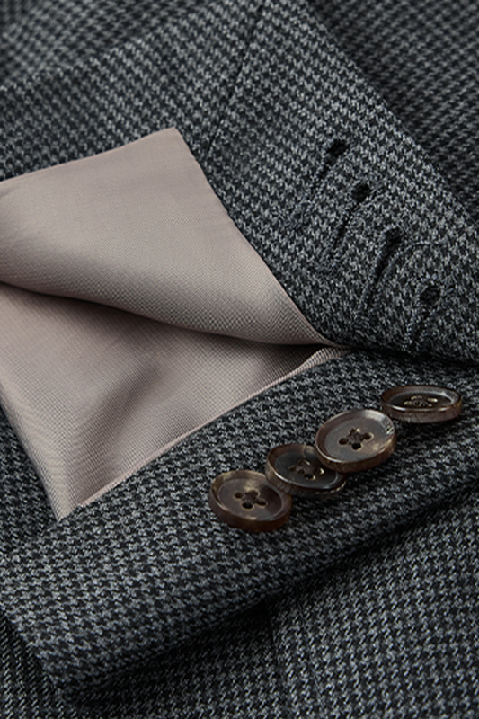 Costume com Norfolk Jacket, em lã tropical , lapela notched - Monarchy Pied-De-Poule Cinza Oceano