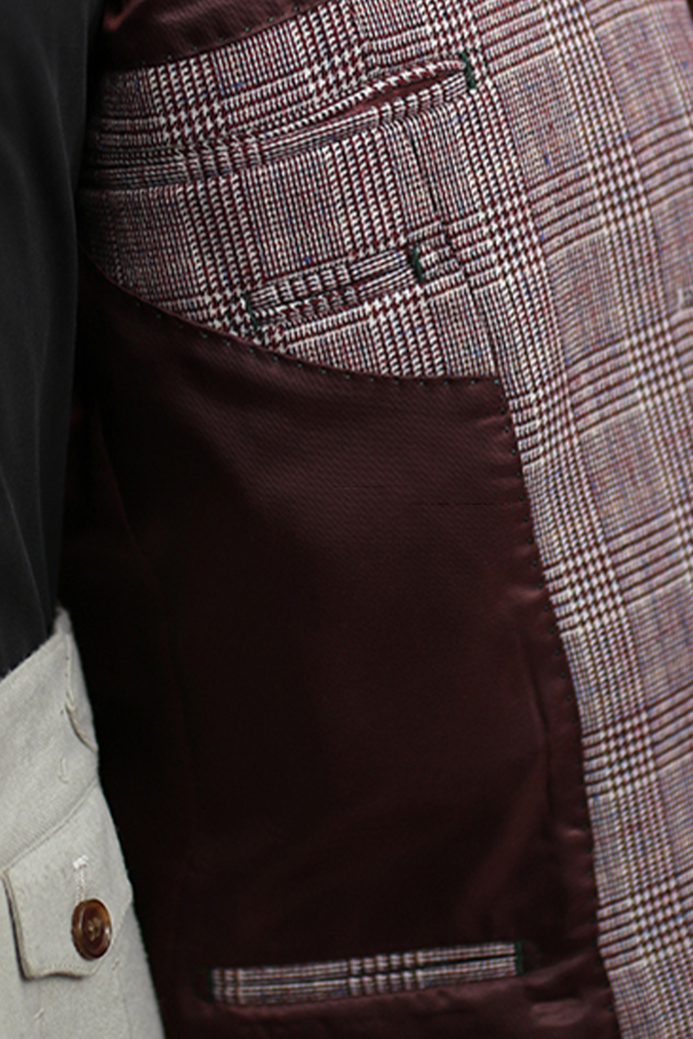 Blazer em poliviscose, single breasted com lapela notched large - Padronagem Glen Plaid Vinho HNR