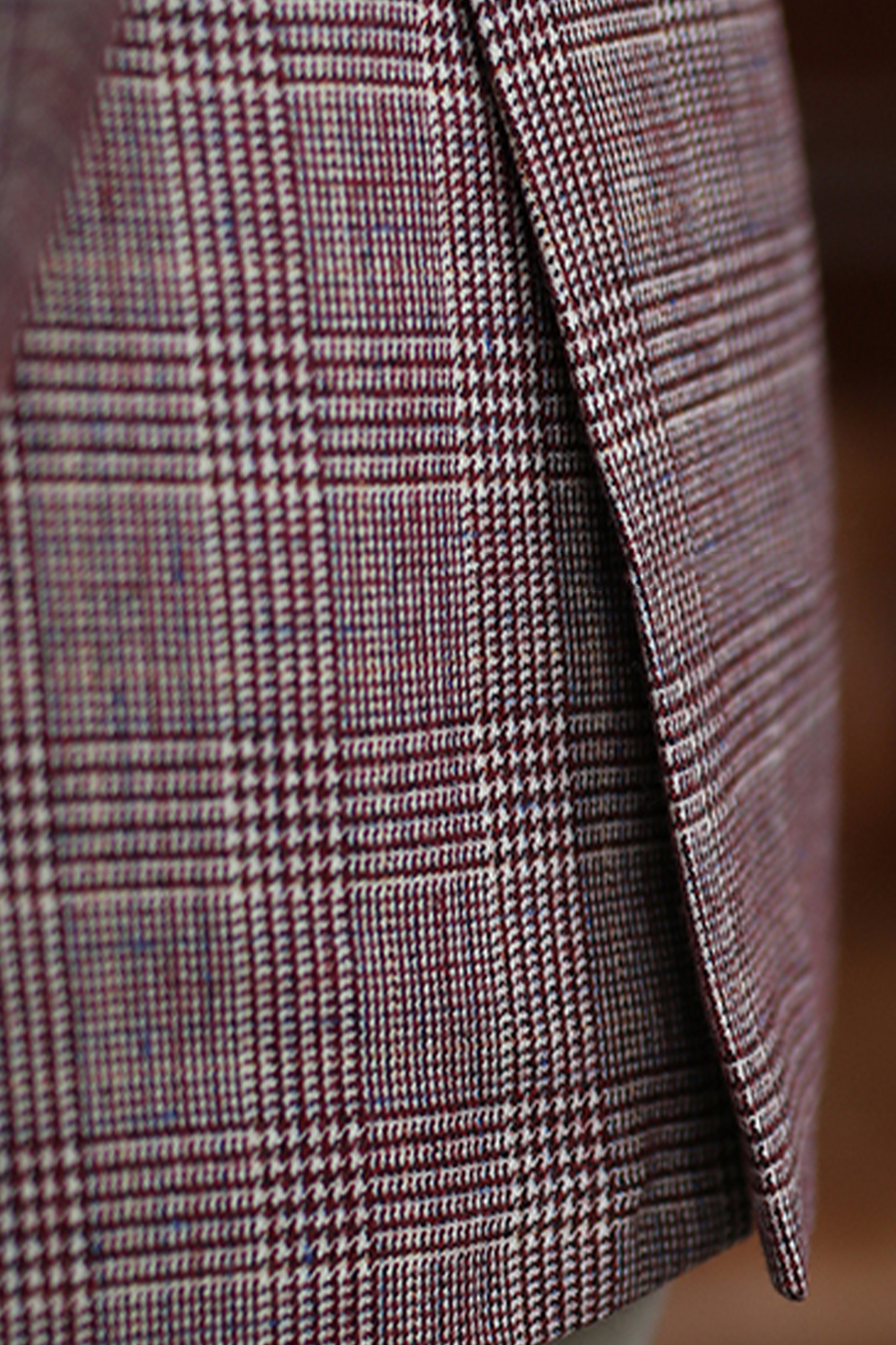Blazer em poliviscose, single breasted com lapela notched large - Padronagem Glen Plaid Vinho HNR