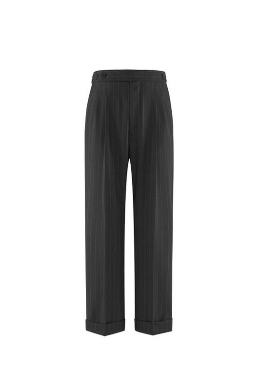 Calça de cintura alta, com pregas duplas, 100% lã merino, 110's 18.25 micron - Cinza risca de giz ACT GENTLE ARMOR