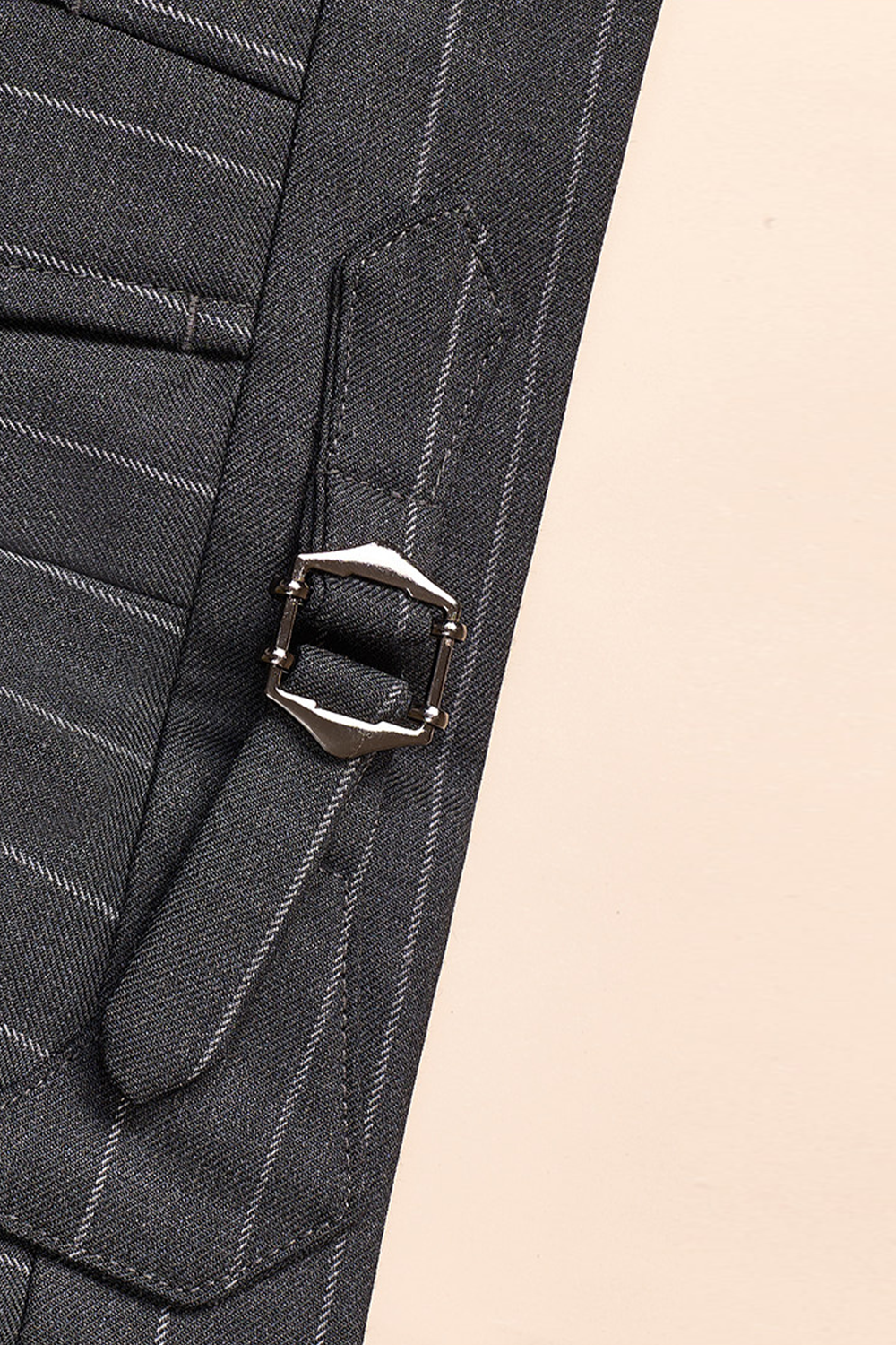 Calça de cintura alta, com pregas duplas, 100% lã merino, 110's 18.25 micron - Cinza risca de giz ACT GENTLE ARMOR