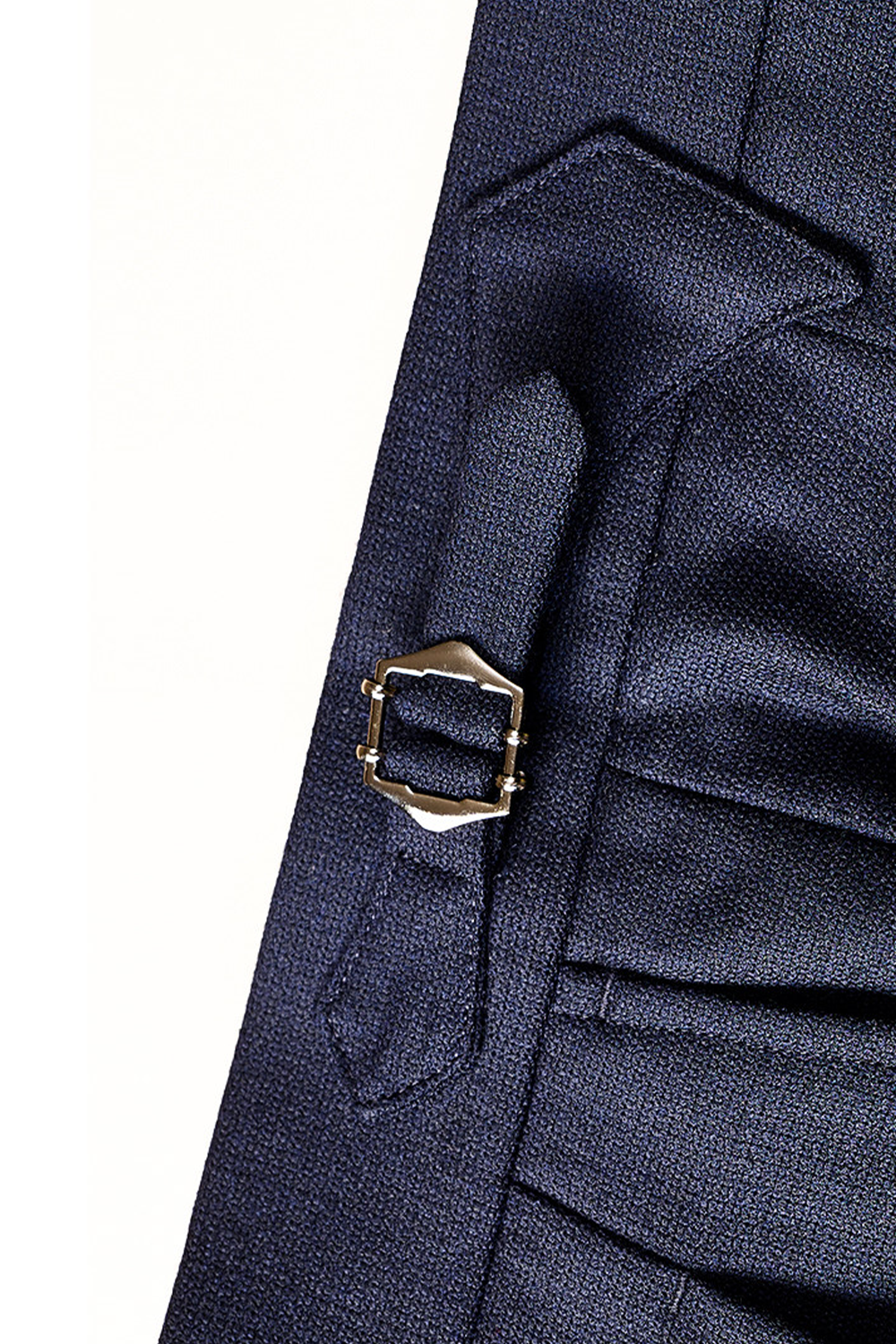 Calça de cintura alta, com pregas duplas, em lã 100's mista - Azul marinho ACT