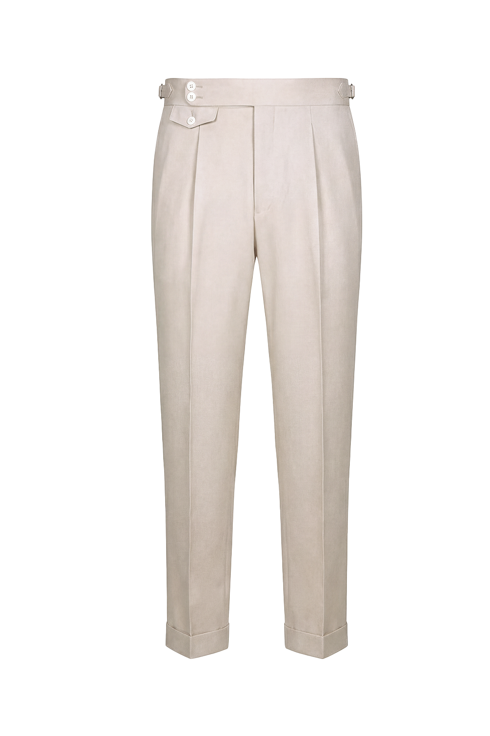 Lanifício MT GERALD - Calça cintura alta com ajustadores laterais e pregas, em lã merino super 110 18.25 µ -  Off-White Damasco