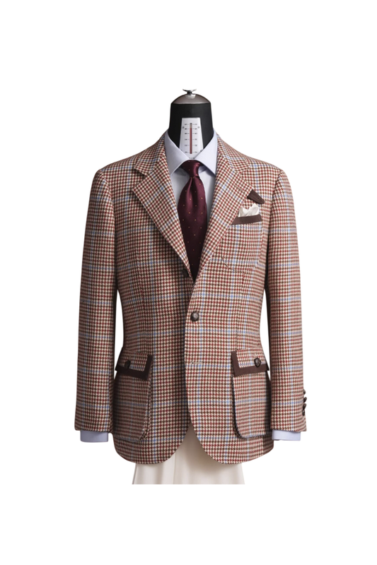 Lanifício FOX BROTHERS & CO - Blazer single breasted com lapela notched e botões capotão,  100% lã super 100'S com 18.75 µ  - Padronagem