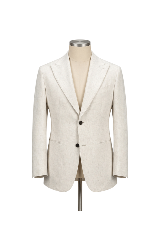 Blazer desestruturado single breasted, em viscolinho, lapela peak large - Trigo off white PPR