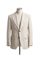 Blazer em linho puro, desestruturado single breasted, com bolsos flap e lapela peak large - Off White PPR