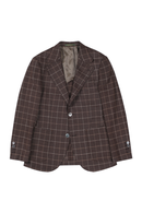 Blazer, em lã com linho single breasted com lapela notched - Marrom Xadrez