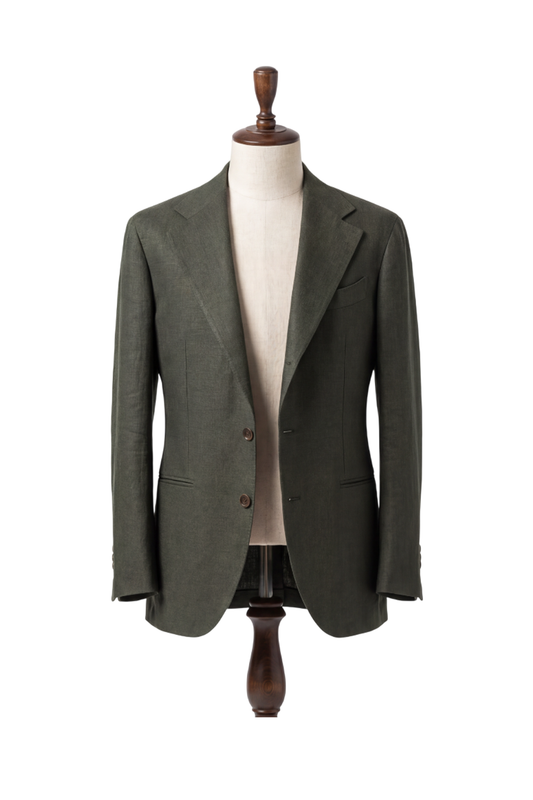 Blazer desestruturado single breasted em linho puro, com lapela notched e bolsos besom - Verde ACT