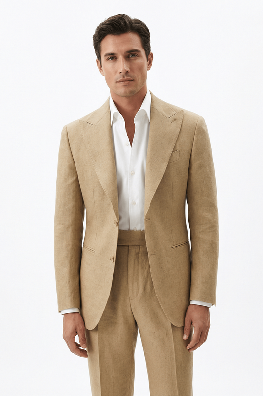 Blazer desestruturado single breasted, em viscolinho, lapela peak large - Khaki PPR