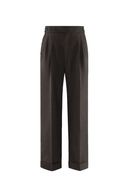 Calça de cintura alta, com pregas duplas, 100% lã merino, 110's 18.25 micron - Marrom ACT GENTLE ARMOR