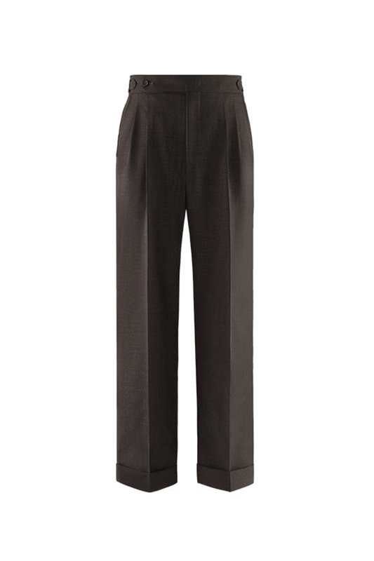 Calça de cintura alta, com pregas duplas, 100% lã merino, 110's 18.25 micron - Marrom ACT GENTLE ARMOR