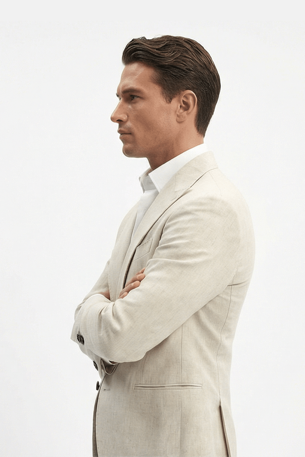 Blazer desestruturado single breasted, em viscolinho, lapela peak large - Trigo off white PPR