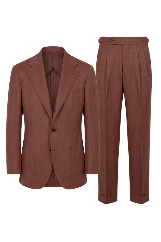 UGLENTLE  - Costume single breasted, half canvas, lapela notched, em lã com linho, - Coral espinha de peixe