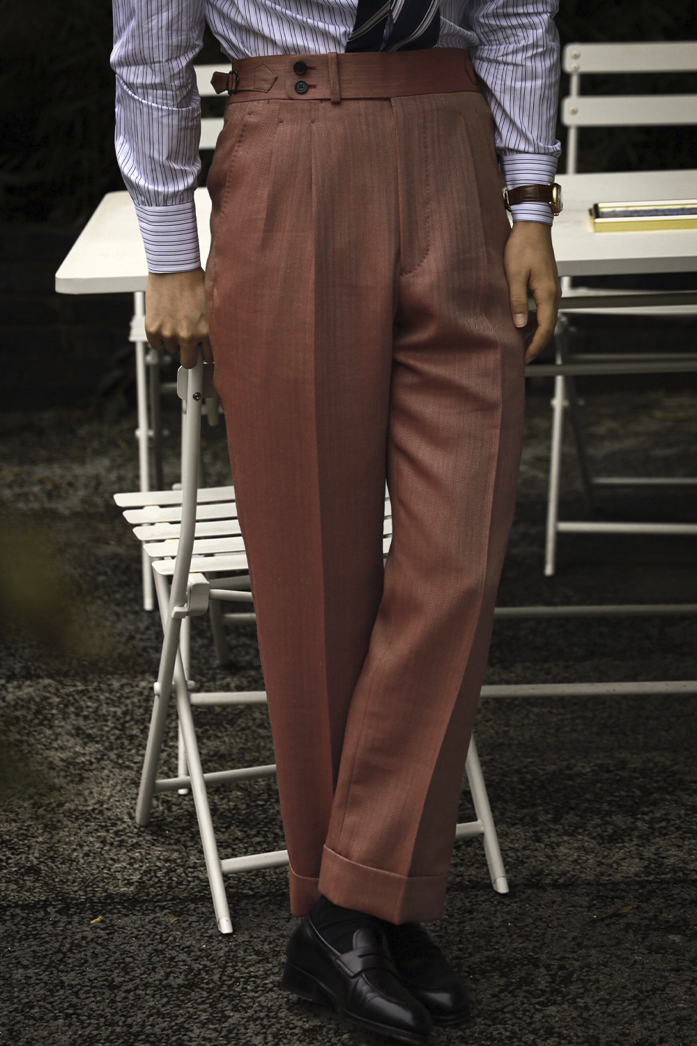 UGLENTLE  - Costume single breasted, half canvas, lapela notched, em lã com linho, - Coral espinha de peixe