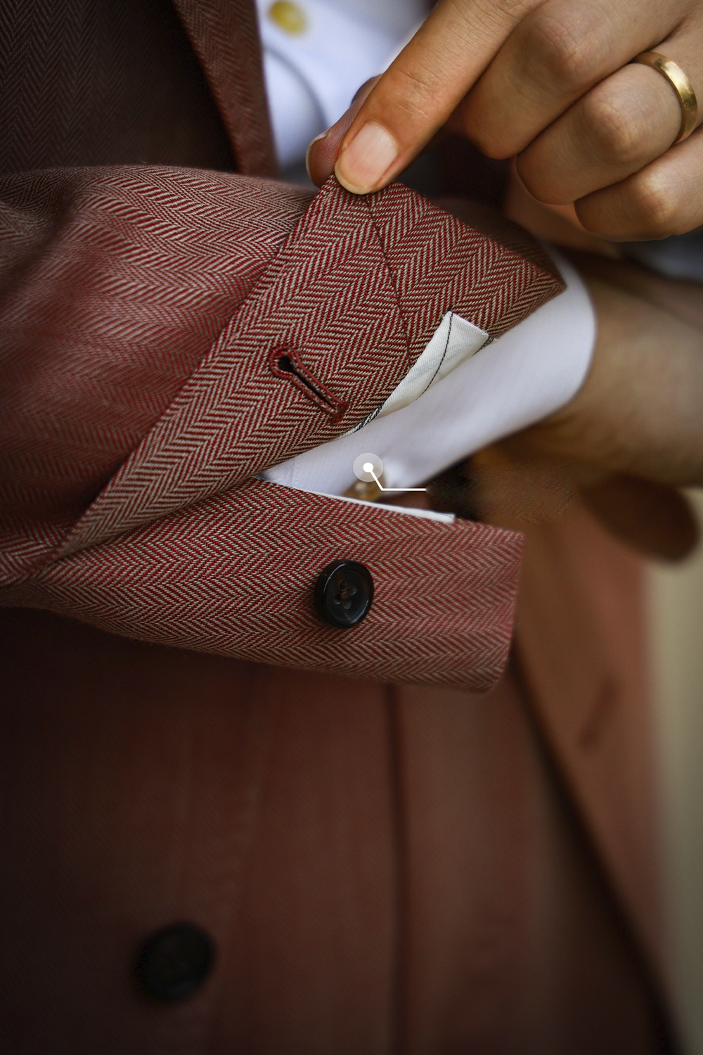 UGLENTLE  - Costume single breasted, half canvas, lapela notched, em lã com linho, - Coral espinha de peixe