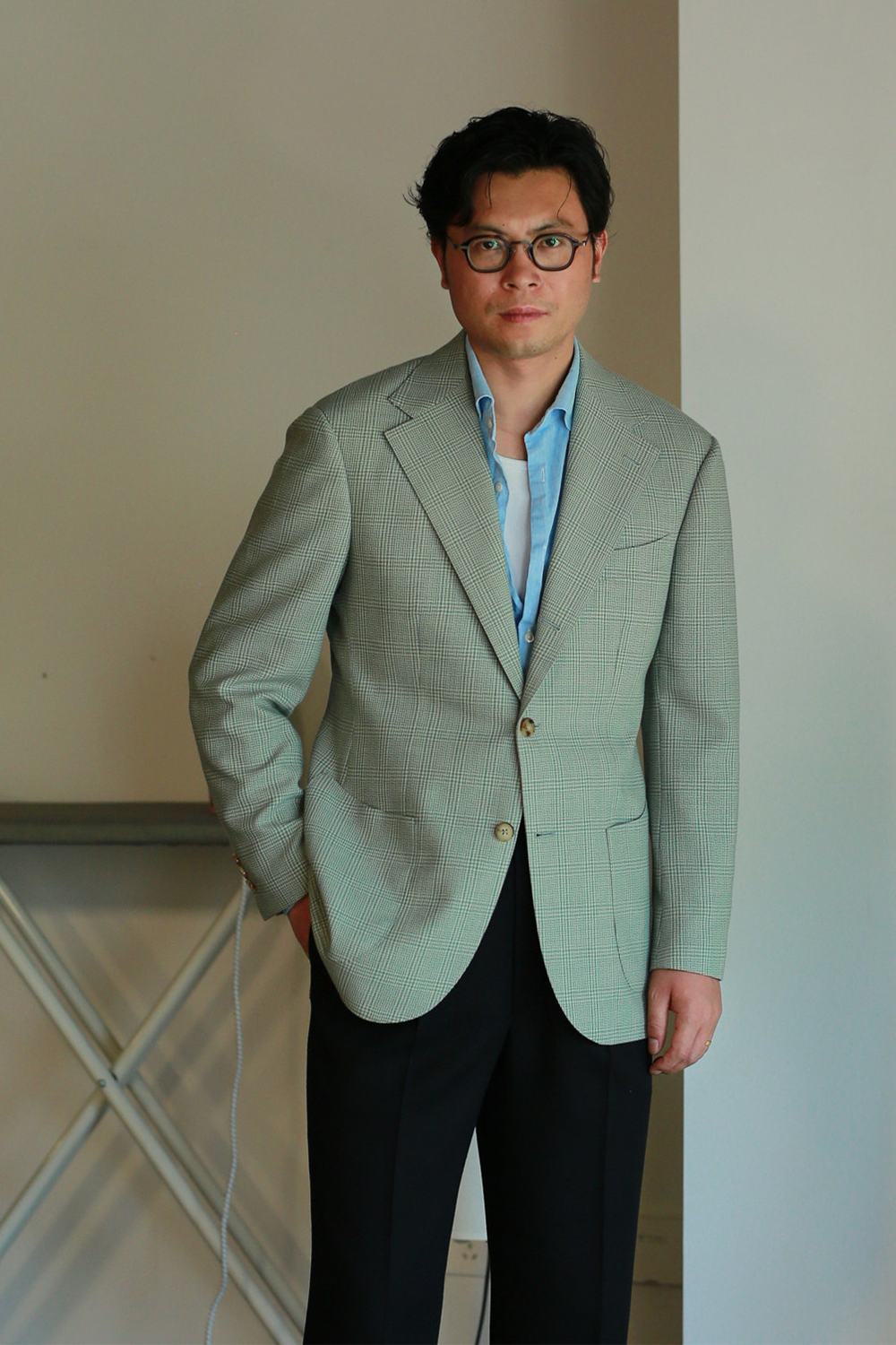 ATELIÊ MK MAN - Blazer half canvas, single breasted 3-roll-2, spalla camicia, em lã  super 120's, 17.75µ I 290 g - Príncipe de Gales Verde