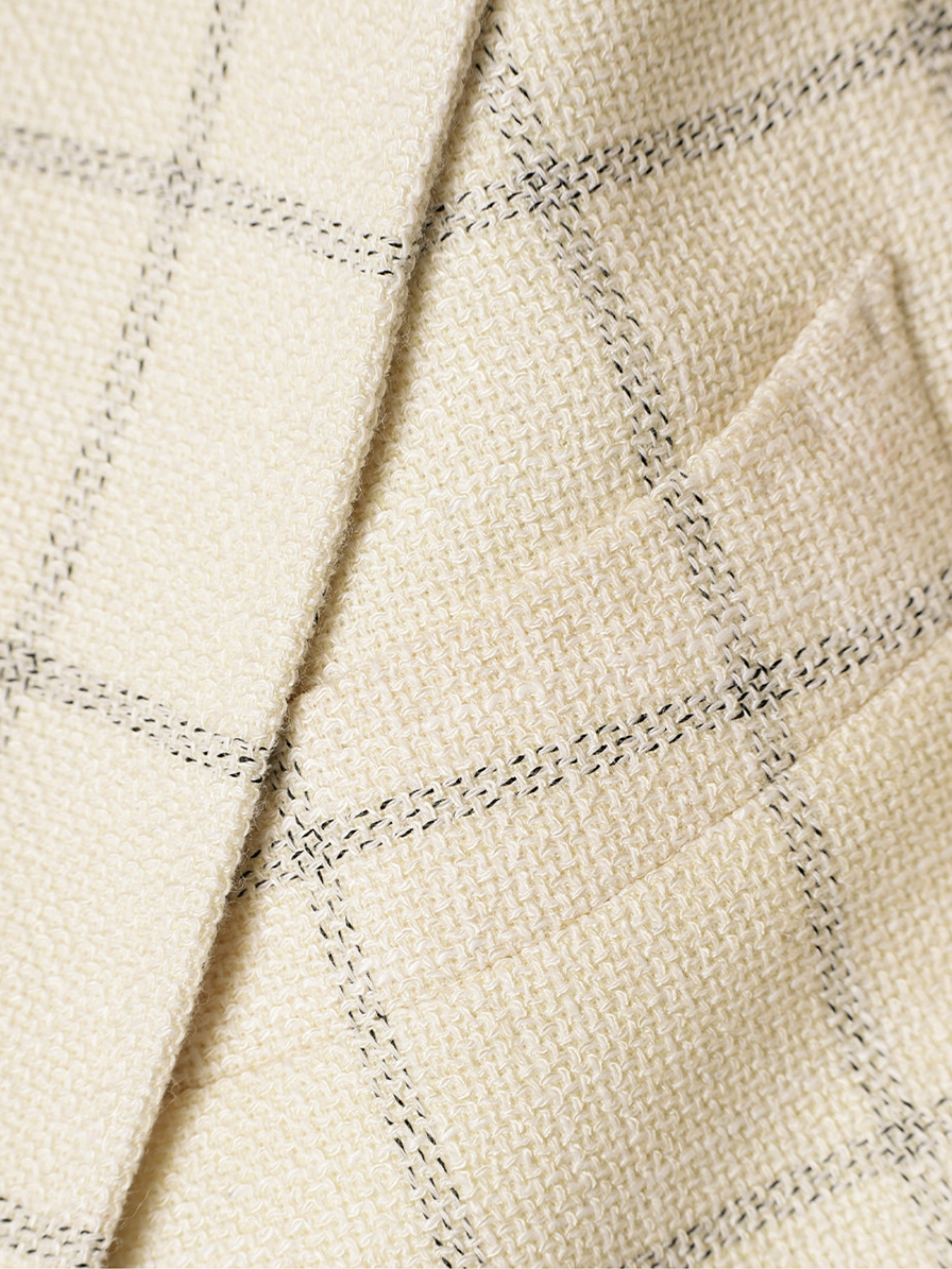 Blazer single breasted, desestruturado com lapela notched, lã mista - Off White Windowpane - CULTUM