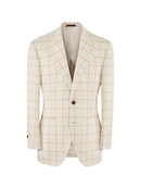 Blazer single breasted, desestruturado com lapela notched, lã mista - Off White Windowpane - CULTUM