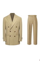 Costume double breasted, 6x2,  com lapela peaked large, em lã tropical - Khaki Act