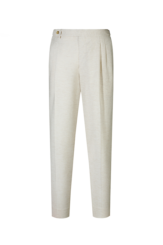 Calça em modelagem italiana, em viscolinho, cintura alta, com ajustadores laterais - Off-White