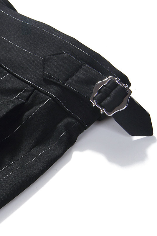 Calça em modelagem italiana, em lã merino 110'S, 18.25 µ, cintura alta, com ajustadores laterais - Preta GVC