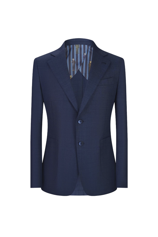 Blazer desestruturado single breasted, em lã, linho, seda e fibra de bambu, com lapela notched - Azul marinho BPN