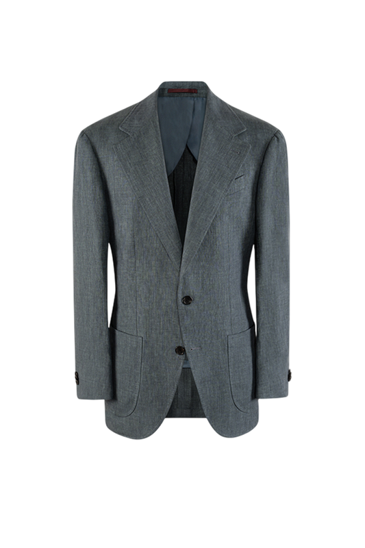 Blazer single breasted, desestruturado com lapela notched, 100% linho - Azul pavão ACT