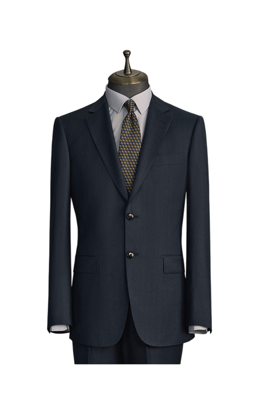 Costume single breasted, lapela notched em lã, caxemira e seda - Azul listrado meia noite