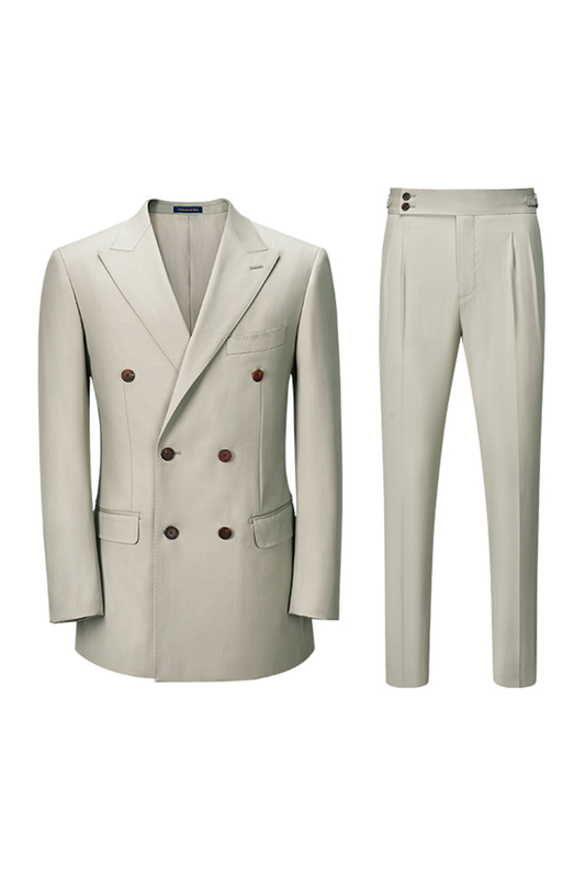 Lanifício Vitale Barberis Canonico - Costume double breasted 6x2, half canvas, lapela peak, em lã merino super 110 18.25 µ - Pérola