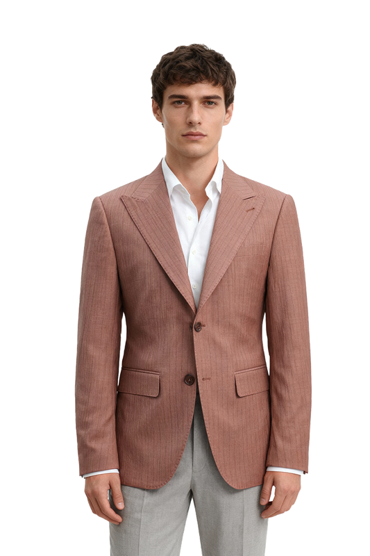 Blazer com riscas, single breasted com lapela peak - Terracota riscado HNR
