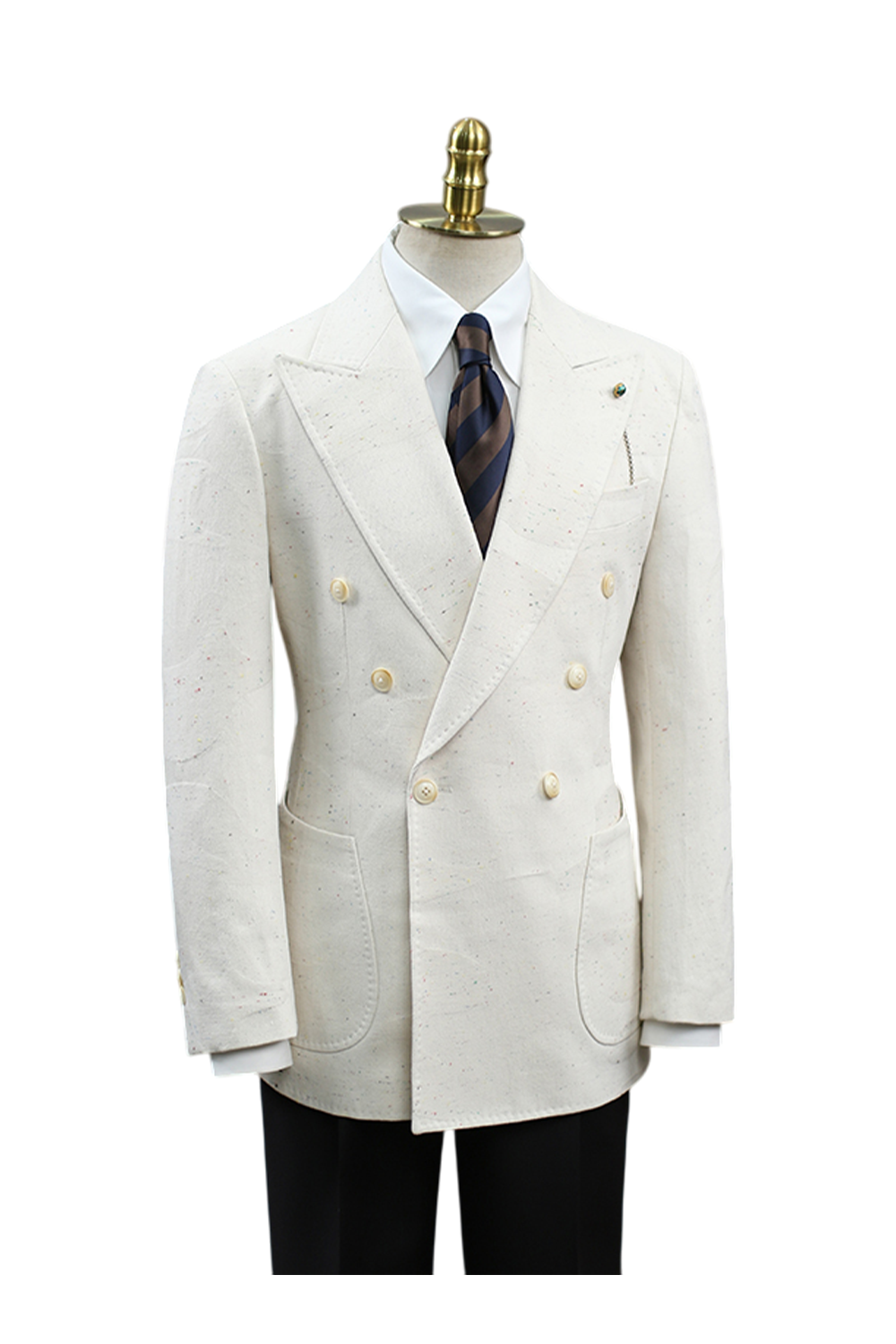 Blazer em algodão speckled, double breasted 6x1, com lapela peak - Nep Branco Damasco HNR