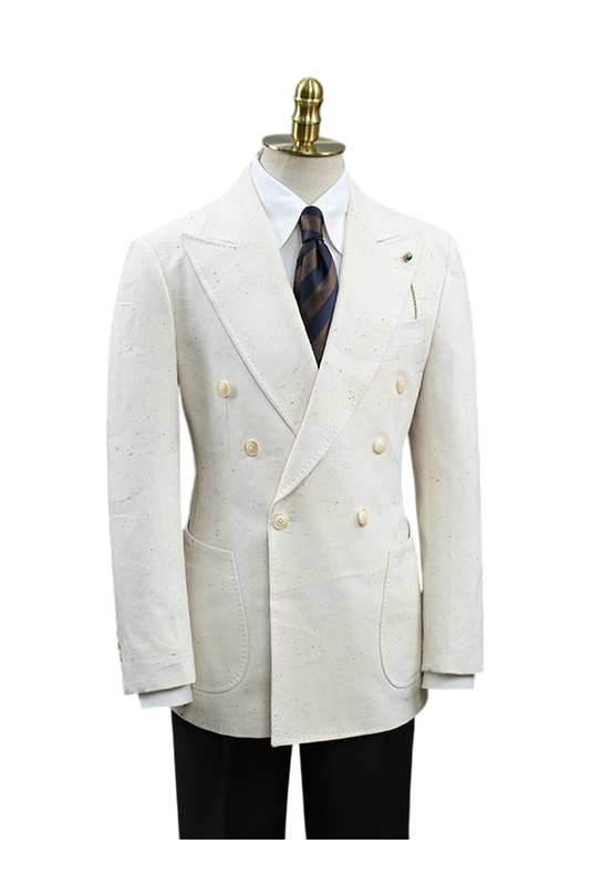 Blazer em algodão speckled, double breasted 6x1, com lapela peak - Nep Branco Damasco HNR