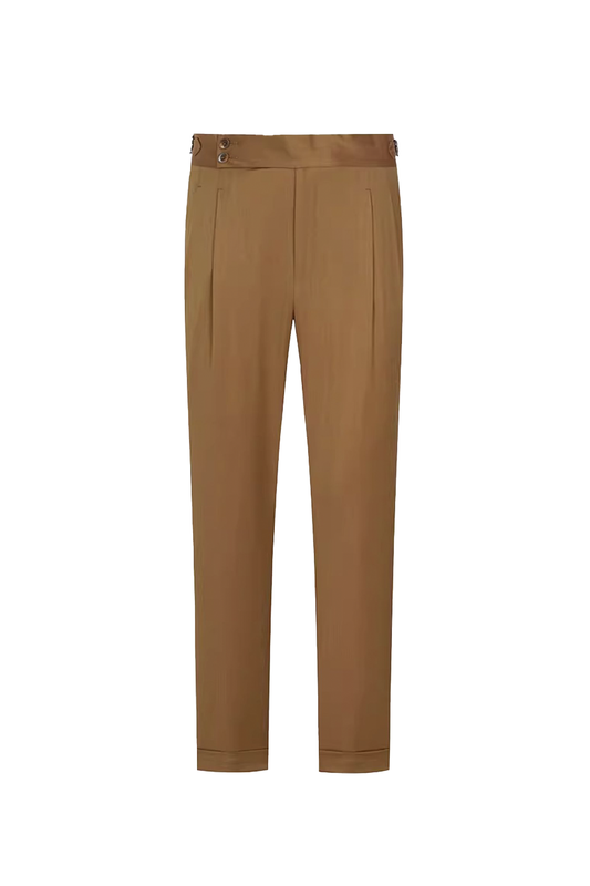 Tombolini - Calça de modelagem italiana, em lã GUABELLO 130's 17.25 micron com ajustadores laterais - Telha