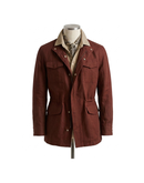 Safari Jacket, com ajuste interno, zíper e botões, em linho, algodão e tencel - Bordo Sanhr
