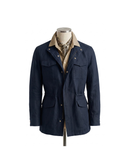 Safari Jacket, com ajuste interno, zíper e botões, em linho, algodão e tencel - Azul Sanhr